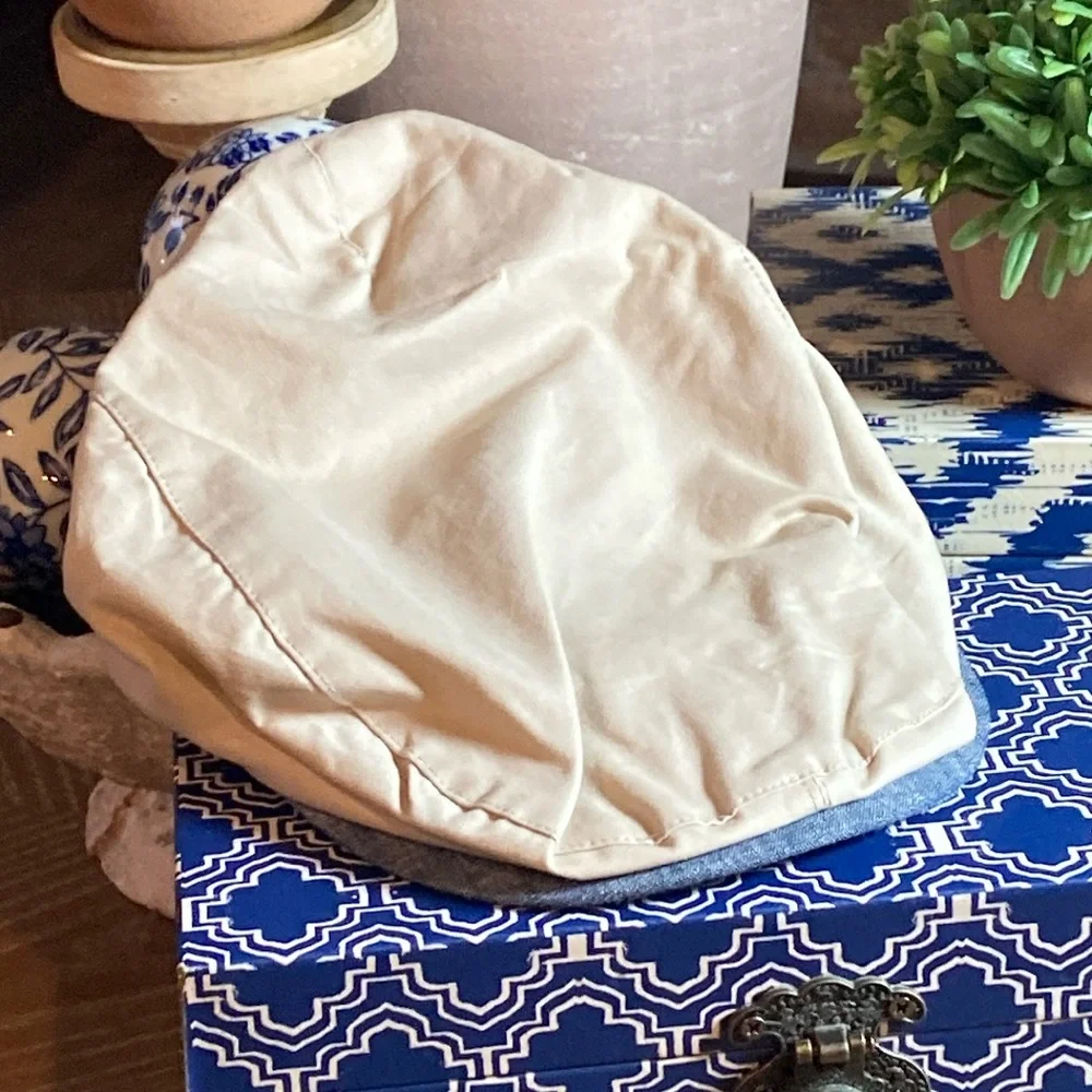 Toddler Boys Khaki Tan & Chambray Blue Linen Newsboy Cap Hat